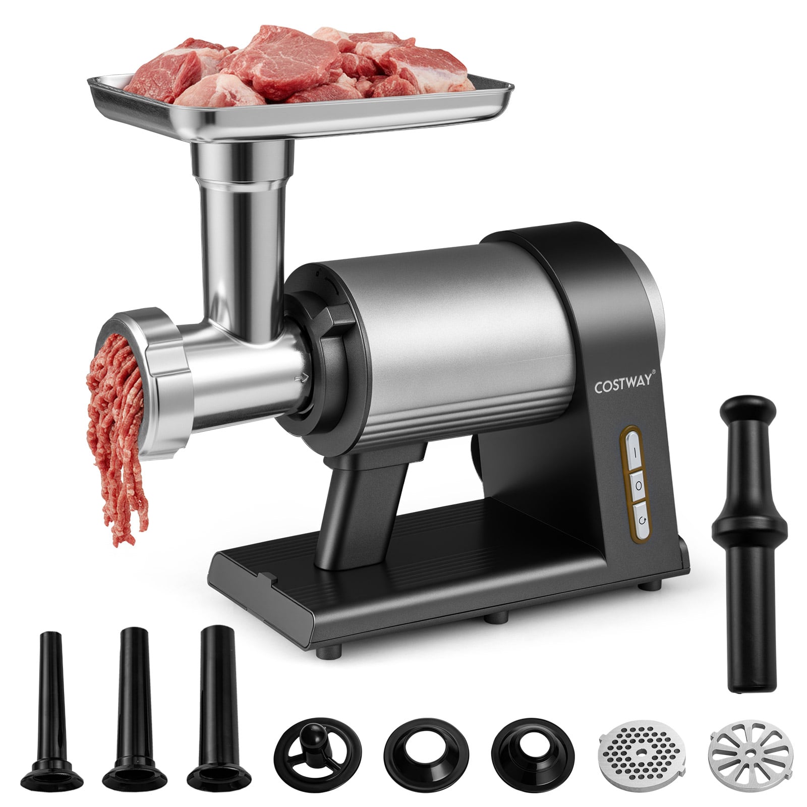 Costway Silver Electric Meat Grinder 2000W Sausage Stuffer Maker With 3 Sausage Tubes And 3 Grinding Plates